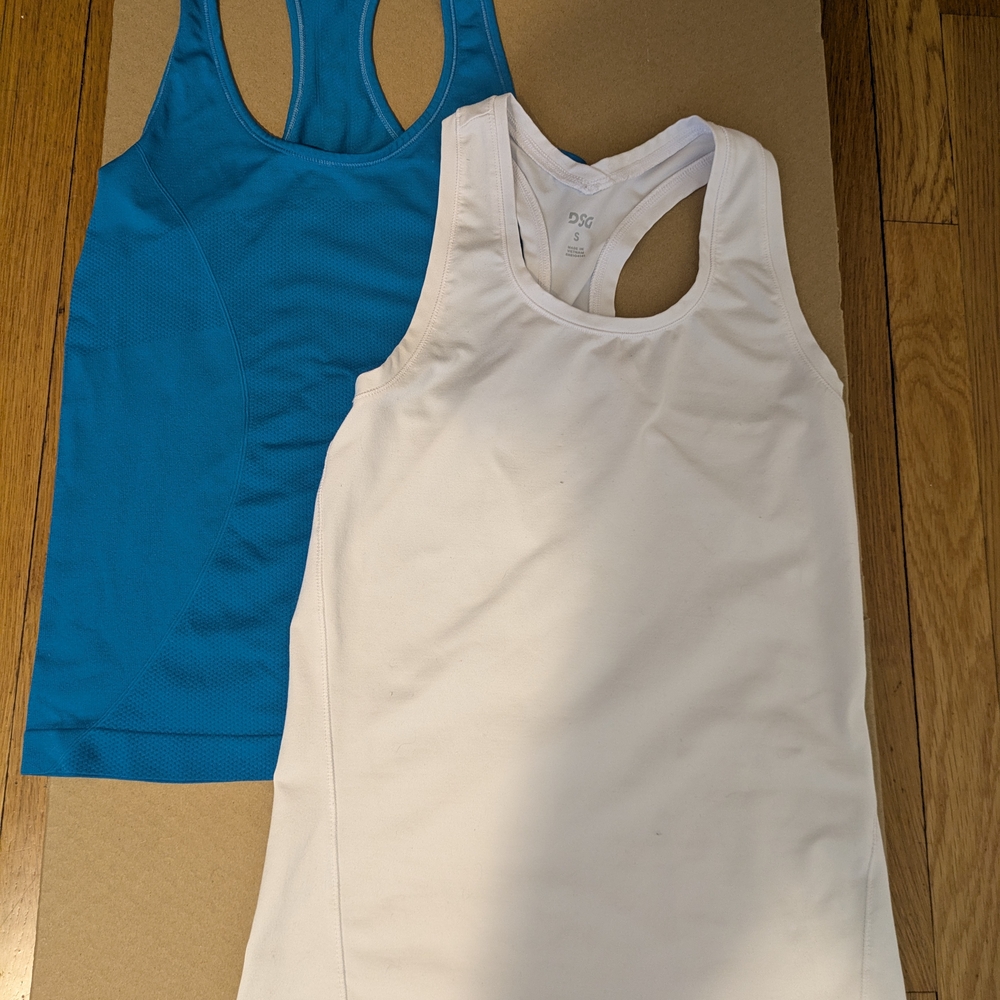 White and Blue Racerback Tank Tops